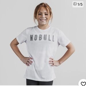 NWT NOBULL Gray and White Logo Tee